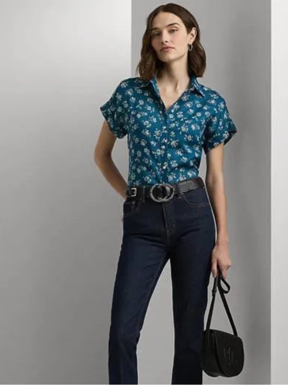 NWT! Ralph Lauren Linen Floral Button-Up Short Sleeve Top